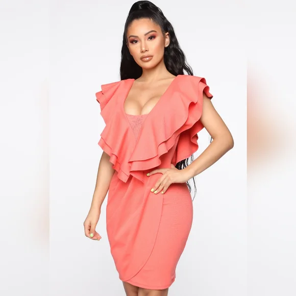 Fashion Nova | Dresses | Nwt Coral Colored Fashion Nova Lifes A Little  Ruffle Mini Dress | Poshmark